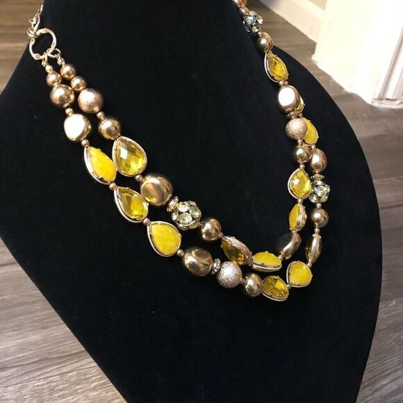2/$20 Bright Yellow multi stone necklace and drop earrings set - Picture 3 of 6